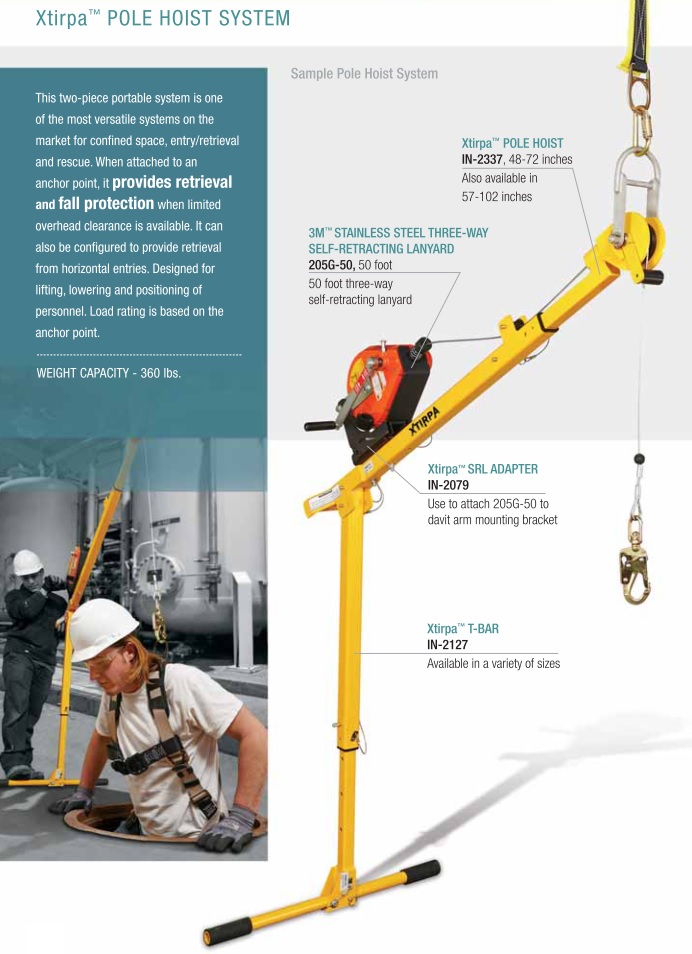 3M IN-2337 Xtirpa Pole Hoist Is The Perfect Confined Space Entry / Retrieval Solution When Your Overhead Space Is Limited