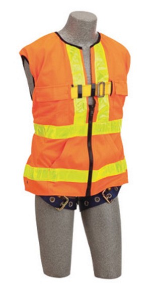 DBI/SALA Universal Delta Hi-Viz Orange No-Tangle Full Body/Workvest Style Hi-Viz Orange Harness With Back D-Ring And Tongue Leg Strap Buckle 