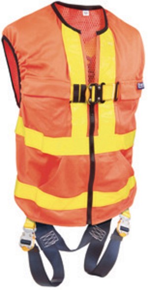 DBI/SALA Universal Delta Hi-Viz Orange Full Body/Workvest Style Harness With Back D-Ring, Pass-Thru Chest And Leg Strap Connection 