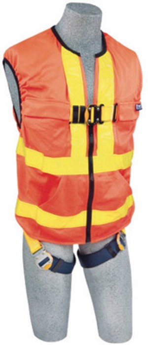 DBI/SALA Universal Delta Hi-Viz Orange No-Tangle Full Body/Workvest Style Hi-Viz Orange Harness With Back D-Ring And Quick Connect Leg Strap Buckle 
