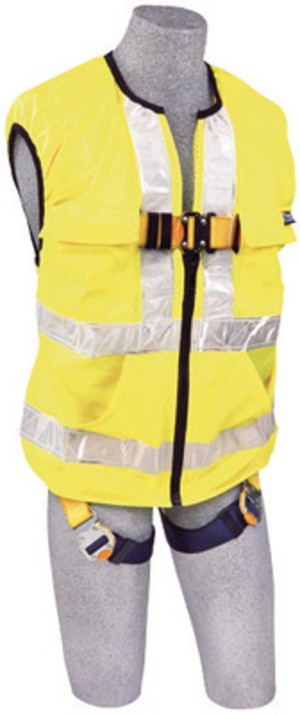 DBI/SALA Small Delta Hi-Vis Reflective Work Vest Style Harness With Back D-Ring And Quick Connect Buckle Leg Strap 