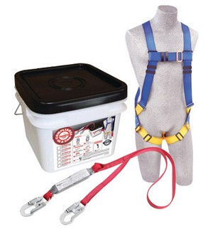 DBI/SALA Protecta Compliance-In-A-Can Fall Protection Kit (Includes 1191995 FIRST Harness With Pass-Thru Buckle Legs And 5-Point Adjustment, 1341001 PRO 6' Single-Leg Shock Absorbing Lanyard And Carry Bag, 3600 lb Hooks) 