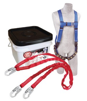 DBI/SALA Protecta Compliance-In-A-Can Light All-Purpose Fall Protection Kit (Includes AB17550 First Harness With Tongue Buckle Legs And 5-Point Adjustment, 1340240 PRO-Stop 6' Double-Leg Shock Absorbing Lanyard And Bucket) 