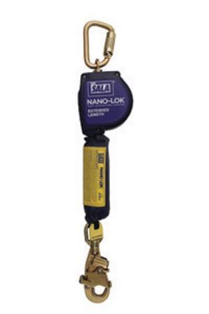 DBI/SALA 11' Nano-Lok Extended Length Self Retracting Dyneema Fiber And Polyester Web Lifeline With Swiveling Snap Hook And Swiveling Anchorage Loop With Carabiner 