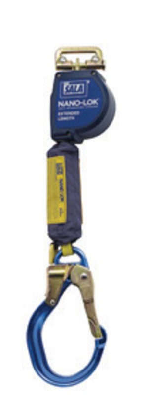 DBI/SALA 9' Nano-Lok Extended Length Quick Connect Self Retracting Dyneema Fiber And Polyester Web Lifeline With Aluminum Locking Rebar Hook And Quick Connector for Harness Mounting 