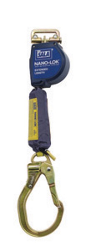 DBI/SALA 9' Nano-Lok Extended Length Quick Connect Self Retracting Dyneema Fiber And Polyester Web Lifeline With Steel Locking Rebar Hook And Quick Connector For Harness Mounting 
