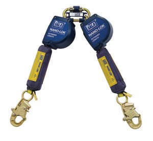 DBI/SALA 11' Nano-Lok Extended Length Twin-Leg Quick Connect Self Retracting Dyneema Fiber And Polyester Web Lifeline With Snap Hooks And Quick Connector For Harness Mounting 