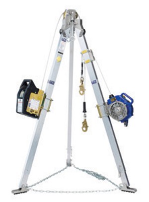 DBI/SALA 9' Advanced Salalift II Winch Sealed-Blok 3-Way SRL Aluminum Tripod With 60' Stainless Steel Wire Rope, Mounting Bracket, Carrying Case, And Leg Mount Pulley 