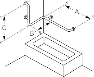 Bradley 8120-030000 Grab Bar- Concealed- 1-1/2 OD x 36 x 20 x 24 