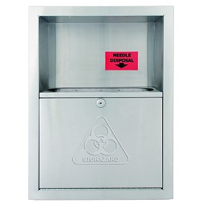Bradley 989-000000 Needle Dispenser Cabinet, Recessed, Stainless 